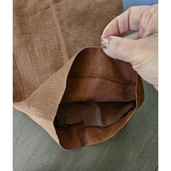 100% Irish Linen Brown Cropped Pants Flat Front Size 14 Lagenlook Minimalistic - Picture 6 of 8